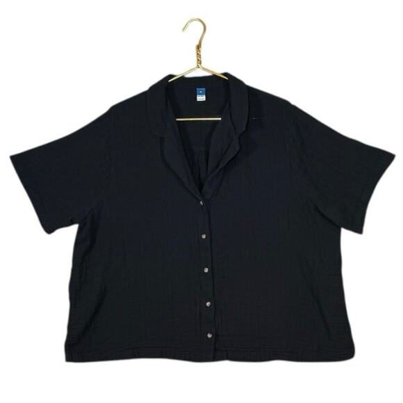 Old Navy Cotton Gauzy Button Down Shirt Black Oversized Boxy Lagenlook | XL - Picture 2 of 8